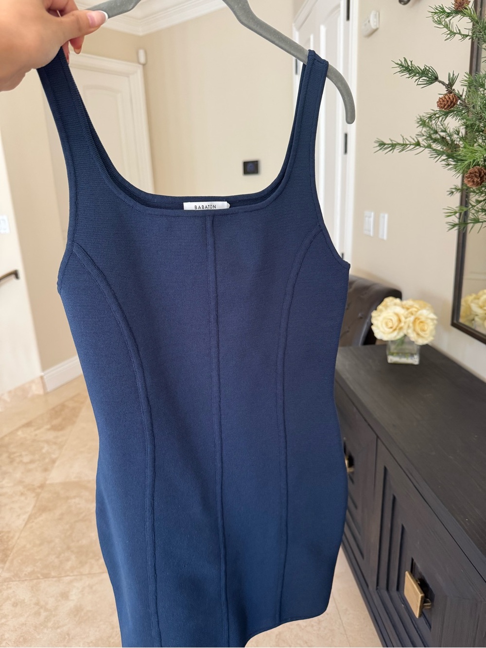 Babaton Navy Ribbed Tank Dress
